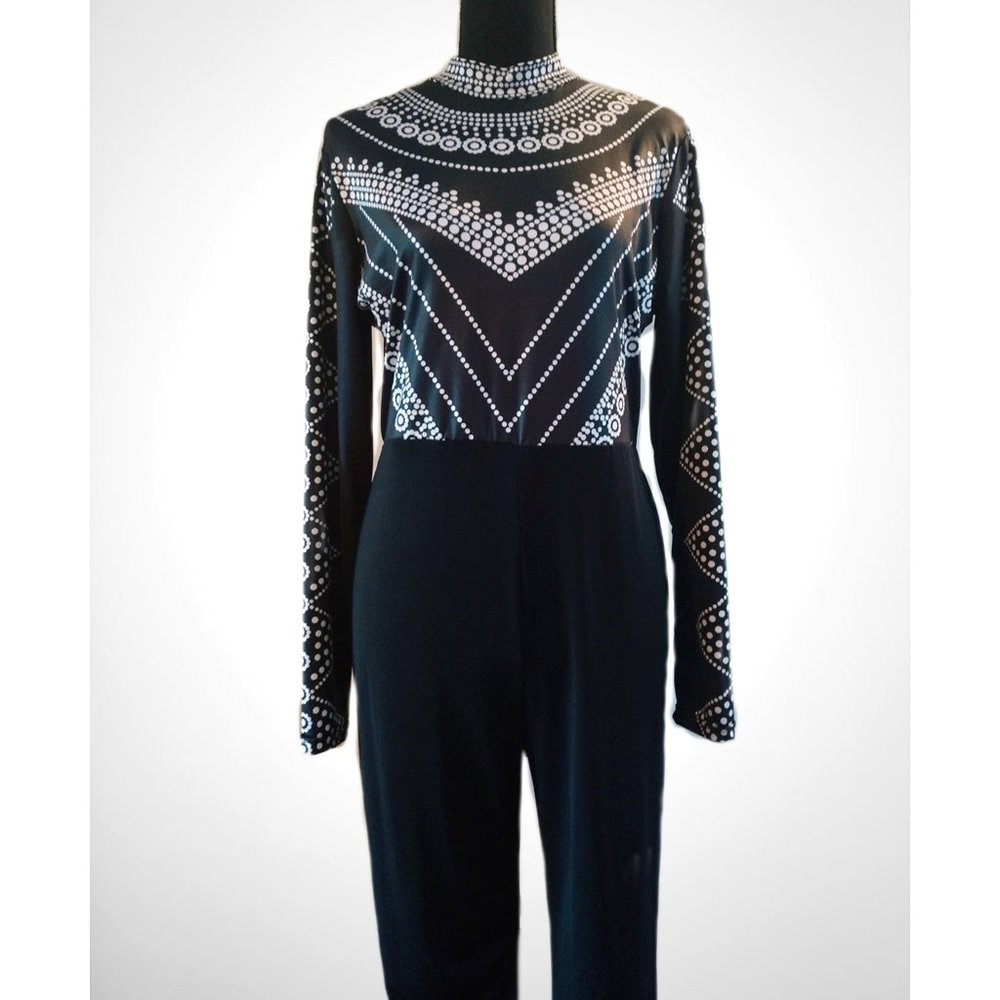 Black White Long Sleeve Bodycon Jumpsuit